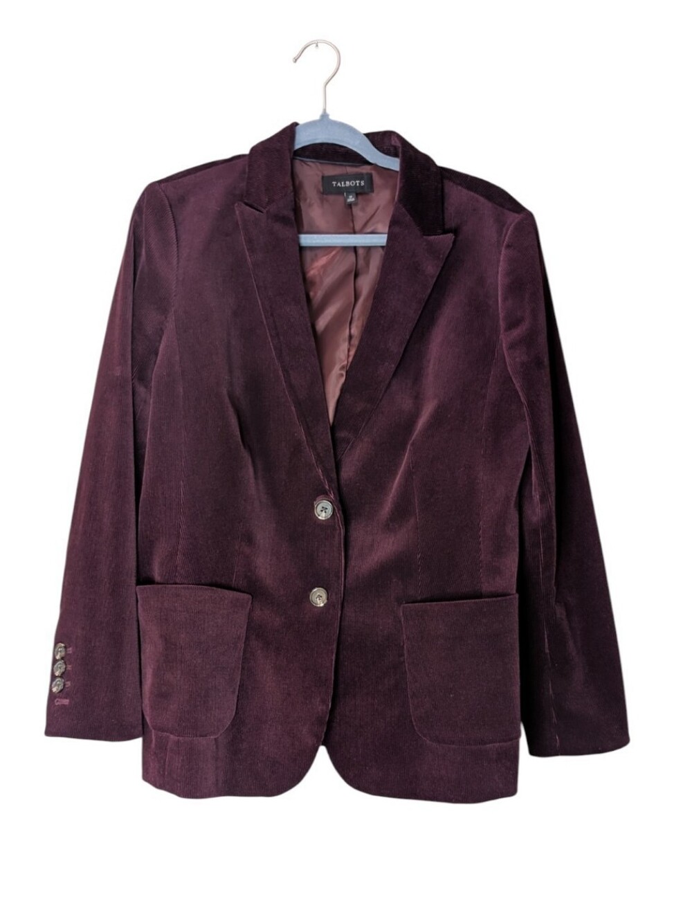 Talbots seasonal Burgundy Corduroy Blazer Jacket Size 12 Fine Wale Two-Button